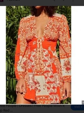 Free People Mixin It Up Red Patchwork Dress MEDIUM